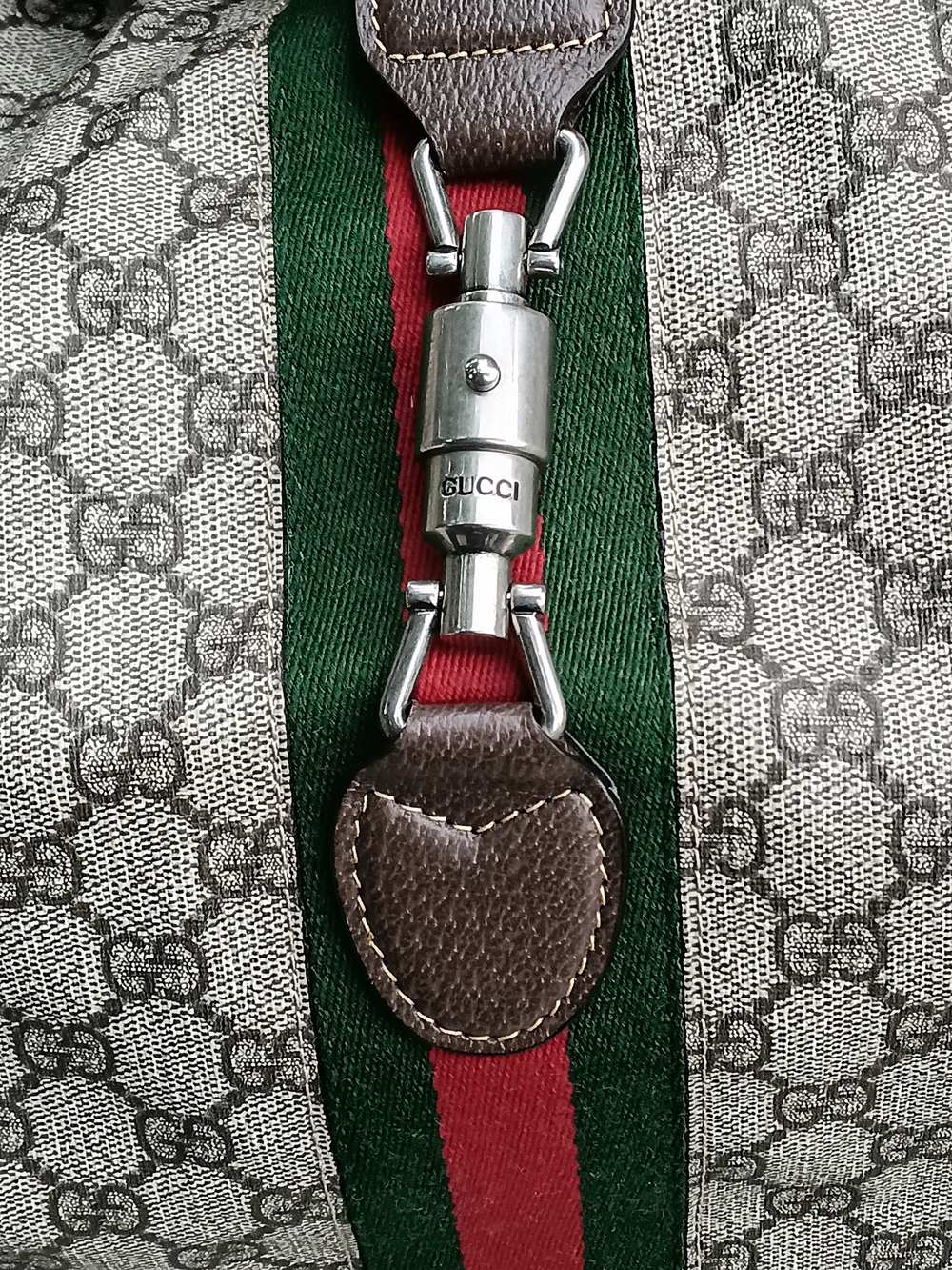 Gucci Beige/Gray Monogram Travel Tote with Green & Red Web Stripe - COA INCLUDED - Picture 5 of 16